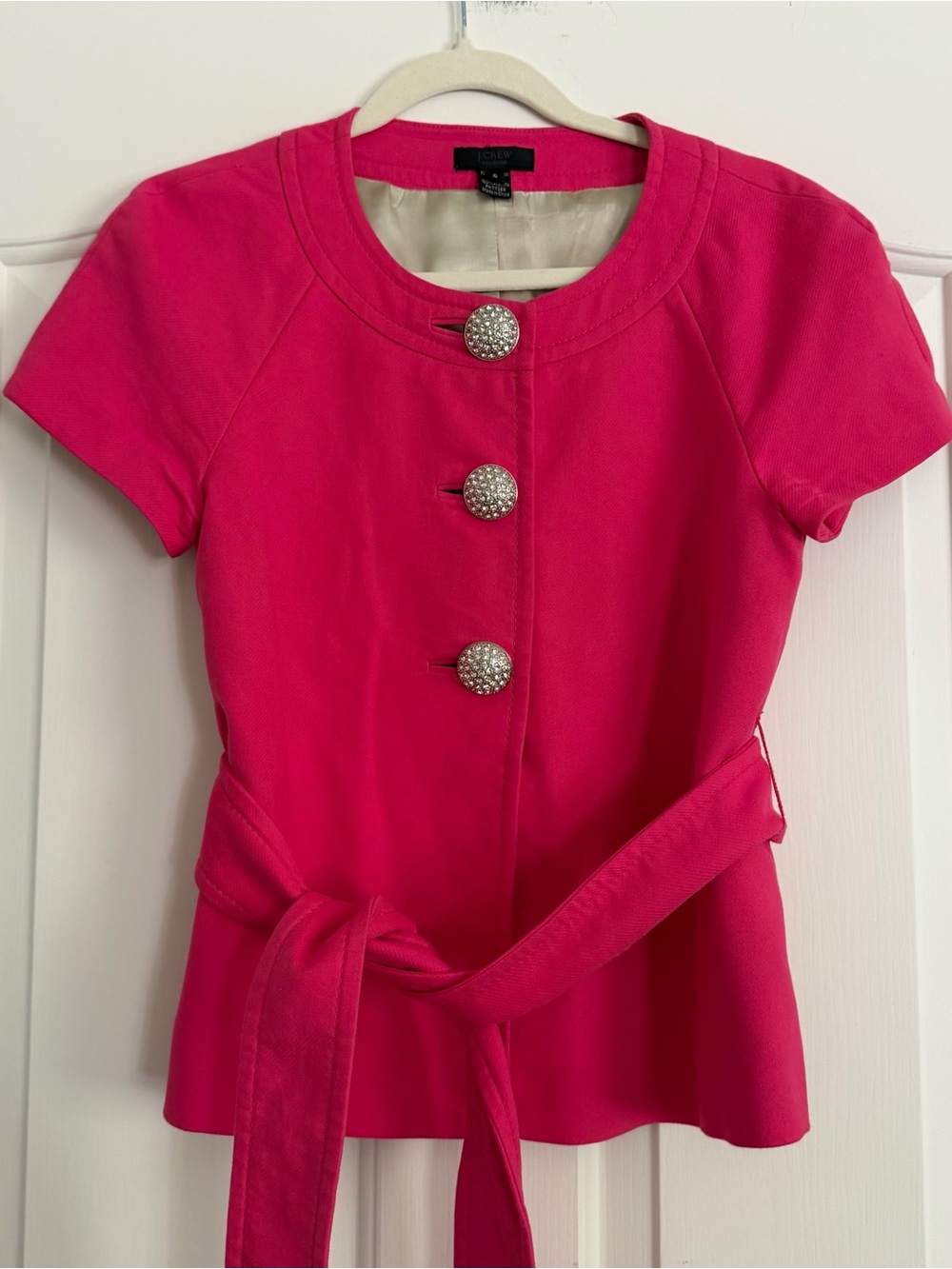 J.Crew Hot Pink Short-Sleeve Button Belted Top